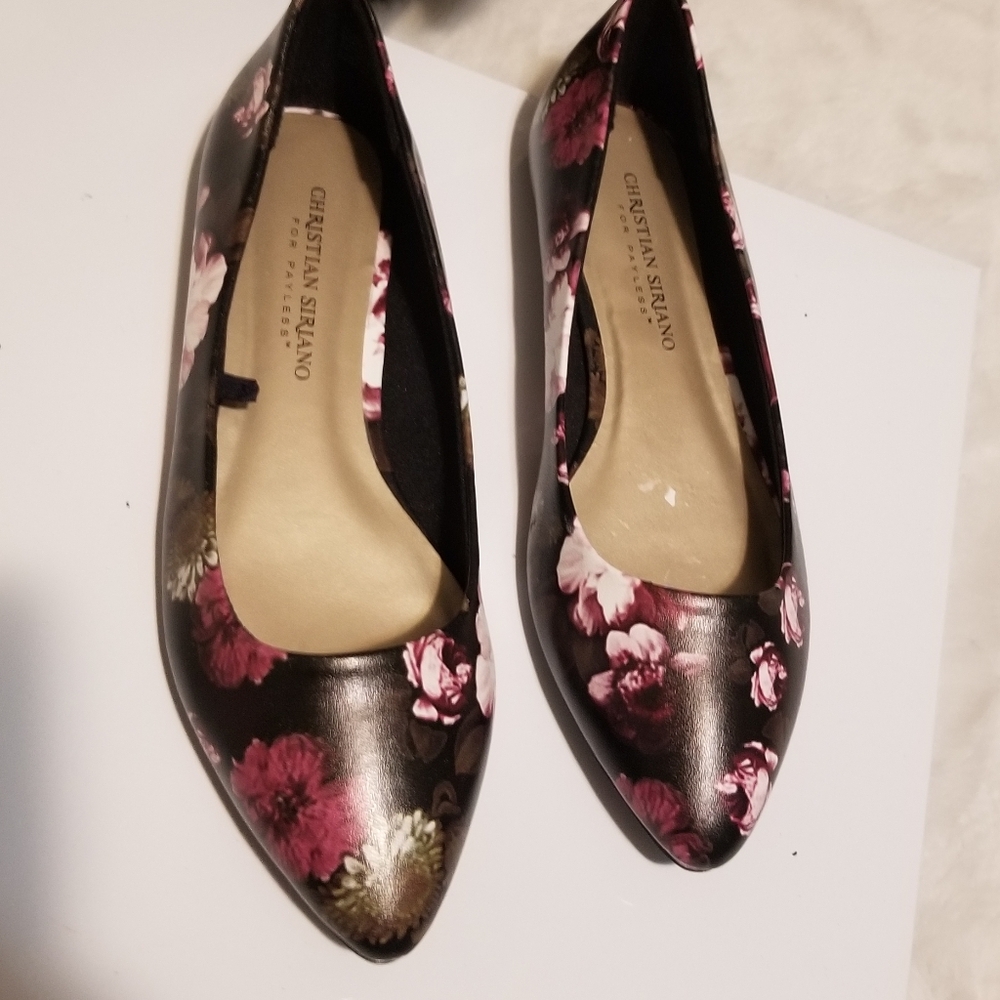 Christian Siriano Black and Pink Floral Flats